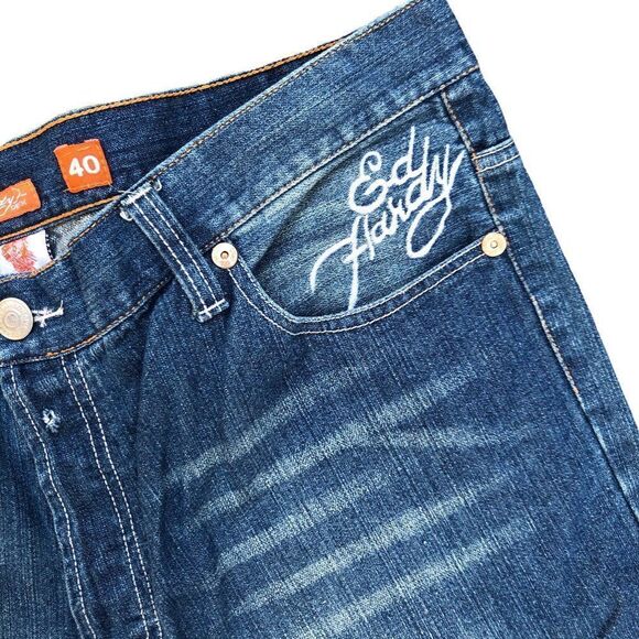 RARE Ed Hardy By Christian Audigier Embroidered Jeans Size 40 Blue - Picture 8 of 10